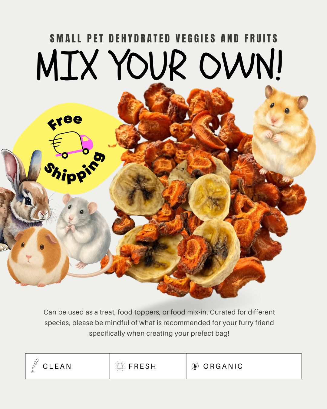 Mix Dehydrated Small Pet Treat - (8oz Bag)
